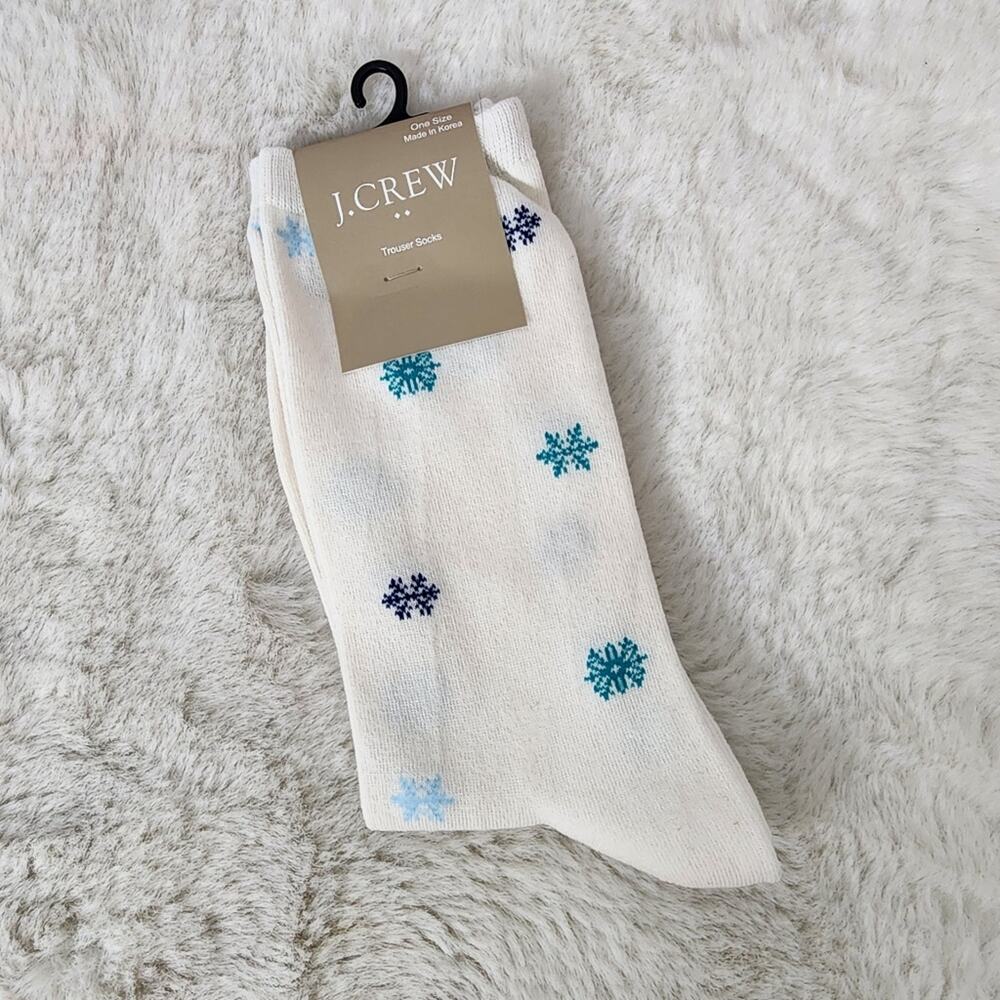 J. Crew Snowflake Trouser Socks White Blue Cotton Blend One Size NWT BN539